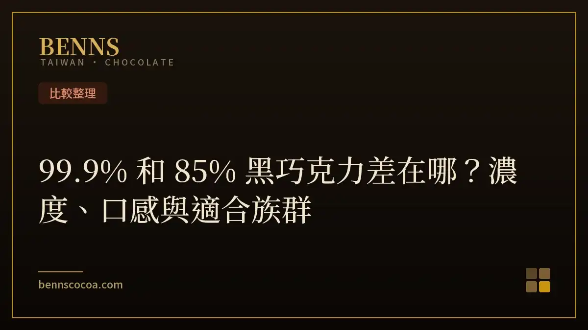 BENNS 99.9% 無糖黑巧克力與 85% 杏仁碎黑巧克力濃度差別比較