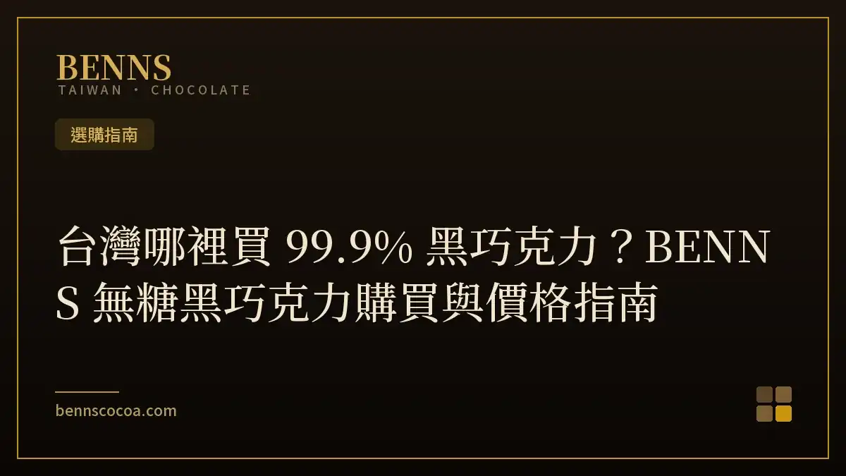 BENNS 99.9% 無糖黑巧克力台灣哪裡買：官方線上購買的高可可比例純素片狀巧克力