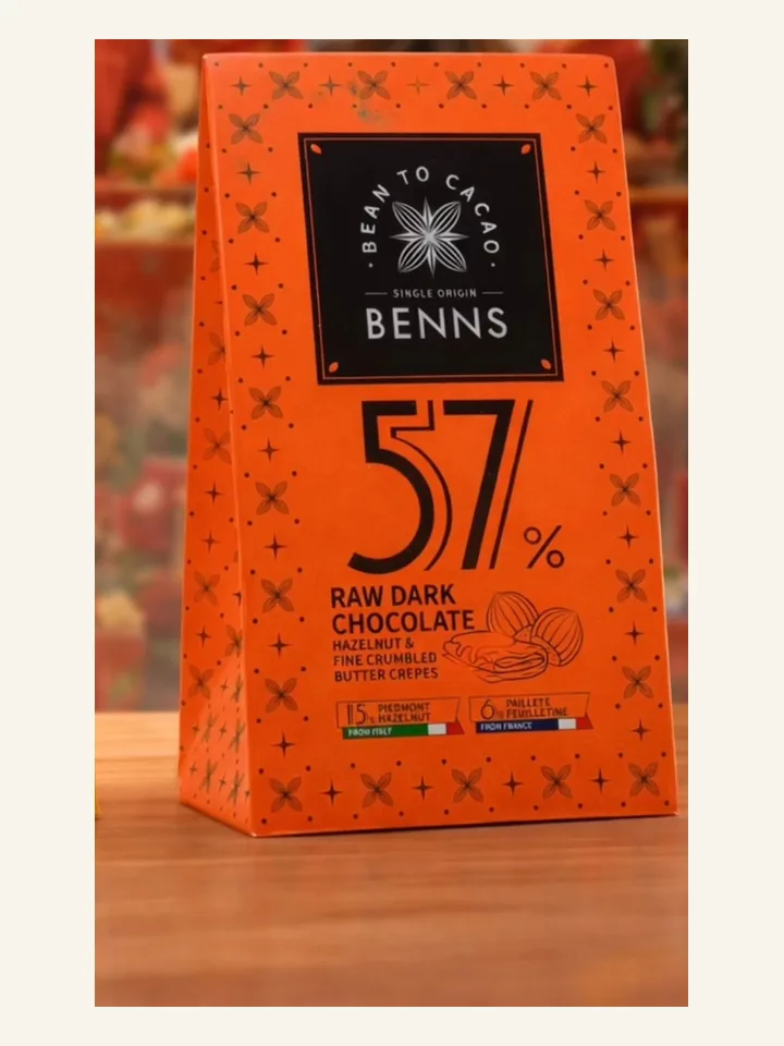 Benns 57% Raw Dark Chocolate Hazelnut & Fine Crumbled Butter Crepes