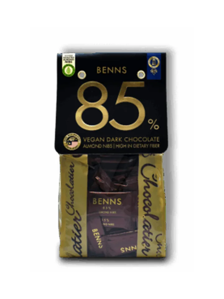 Benns 85% Vegan Dark Chocolate with Almond Nibs